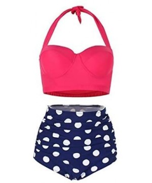 Women Halter Neck Swimsuit Adjustable Strap Floral Print Bikini Set Bathing Suit Swimwear - Red - CW198W6SMYM $27.87-Sets