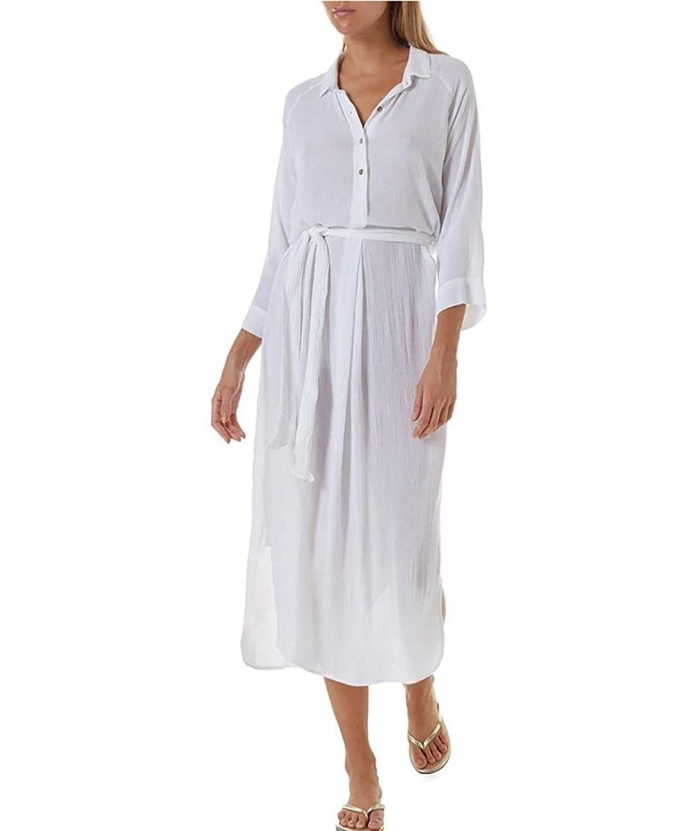 Women's Swimwear Turkish Kaftans Swimsuit Cover up Caftan Beach Long Dress - White - CM19GDEDZS2 $18.60-Cover-Ups