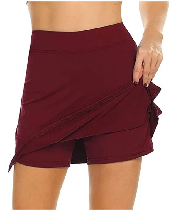 Women's Activewear Performance Skort Lightweight Skirt for Running Tennis Golf Sport - Wine - C81905ON9ZT $11.24-Rash Guards