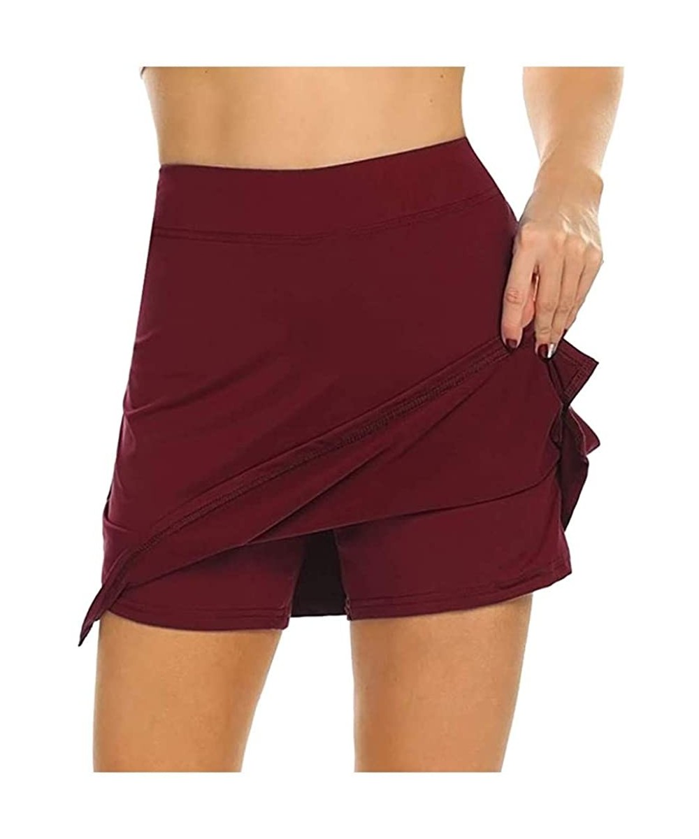 Women's Activewear Performance Skort Lightweight Skirt for Running Tennis Golf Sport - Wine - C81905ON9ZT $11.24-Rash Guards