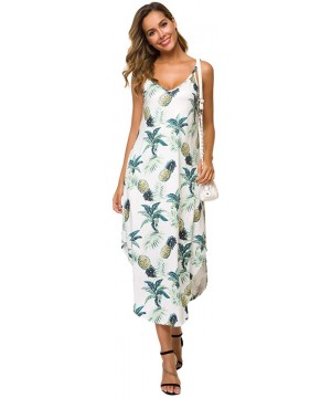 Women's Summer Casual Loose Dress Adjustable Straps Beach Cover Up Long Cami Maxi Dresses with Pockets Pineapple - CX18T98CDU...