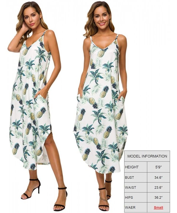 Women's Summer Casual Loose Dress Adjustable Straps Beach Cover Up Long Cami Maxi Dresses with Pockets Pineapple - CX18T98CDU...