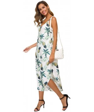 Women's Summer Casual Loose Dress Adjustable Straps Beach Cover Up Long Cami Maxi Dresses with Pockets Pineapple - CX18T98CDU...