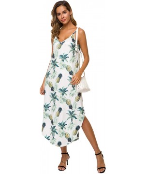 Women's Summer Casual Loose Dress Adjustable Straps Beach Cover Up Long Cami Maxi Dresses with Pockets Pineapple - CX18T98CDU...