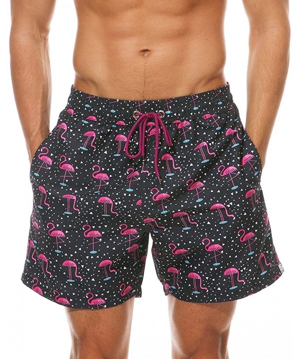 Men's Swim Trunks Quick Dry Beach Shorts Bathing Suit with Swimwear Mesh Lining - Flamingo - CL180QY5G2K $18.05-Board Shorts