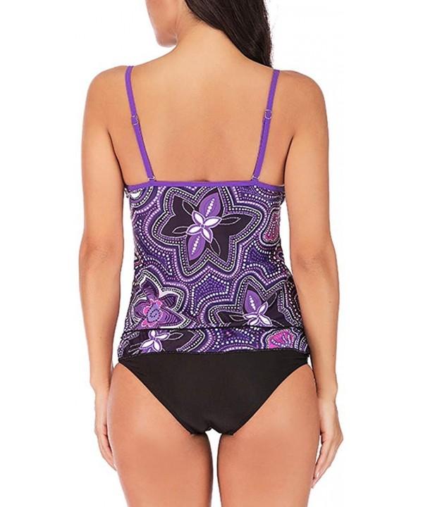 Women Two-Piece Swimsuit Large Size High Waist Retro Printed Bikini Set - Purple - C318SAT2GQ7 $25.82-Sets