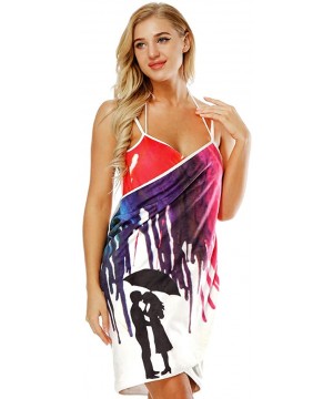 Women's Striped Floral Printed Beach Dress Swimsuit Spaghetti Backless Bikini Cover up Wrap Dress - Watercolor - CM18IGYZWOE ...