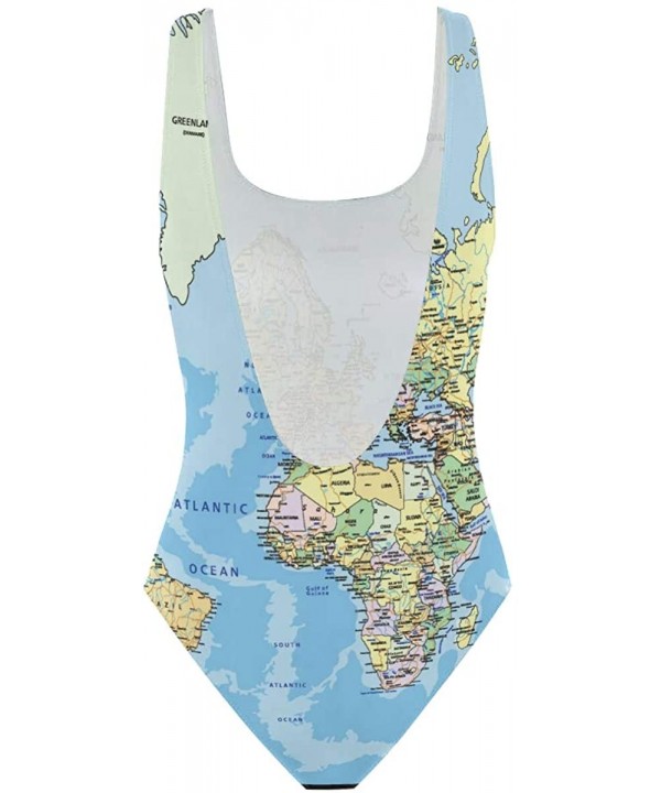 Waving Checkered Flag Car Racing Swimwear Monokini Beachwear One Piece Swimsuit Bathing Suits for Women Teen Girl - World Map...