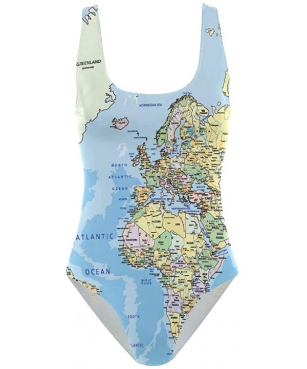 Waving Checkered Flag Car Racing Swimwear Monokini Beachwear One Piece Swimsuit Bathing Suits for Women Teen Girl - World Map...