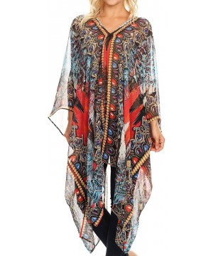 Livi Women's V Neck Beach Dress Cover up Caftan Top Loose with Rhinestone - Am107-multi - CH18CY0GNA6 $48.15-Cover-Ups