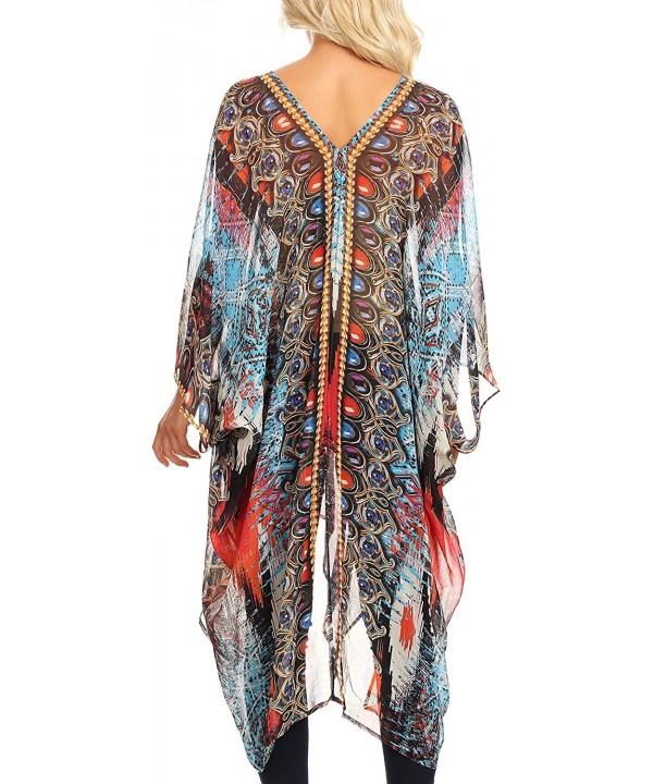 Livi Women's V Neck Beach Dress Cover up Caftan Top Loose with Rhinestone - Am107-multi - CH18CY0GNA6 $48.15-Cover-Ups