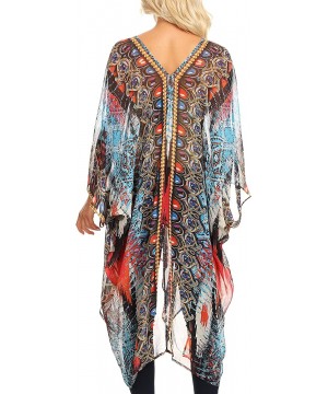 Livi Women's V Neck Beach Dress Cover up Caftan Top Loose with Rhinestone - Am107-multi - CH18CY0GNA6 $48.15-Cover-Ups