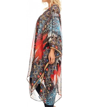 Livi Women's V Neck Beach Dress Cover up Caftan Top Loose with Rhinestone - Am107-multi - CH18CY0GNA6 $48.15-Cover-Ups