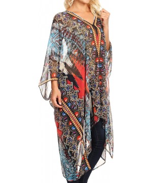 Livi Women's V Neck Beach Dress Cover up Caftan Top Loose with Rhinestone - Am107-multi - CH18CY0GNA6 $48.15-Cover-Ups