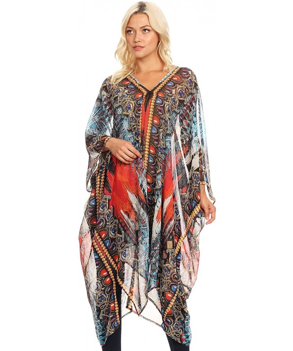 Livi Women's V Neck Beach Dress Cover up Caftan Top Loose with Rhinestone - Am107-multi - CH18CY0GNA6 $48.15-Cover-Ups