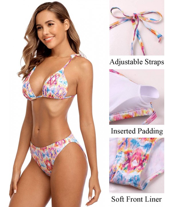 Women's Crochet Lace Bikini Two Piece Triangle Swimsuit Bathing Suits - Colorful - CA18Z0HEU3D $21.15-Sets