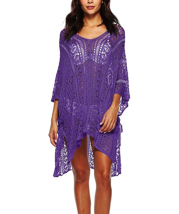 Women's Crochet Lace Hollow-Out Cover up Bikini Swimwear Bathing Suit Beachwear - Violet - C018LU2WYGR $11.95-Cover-Ups