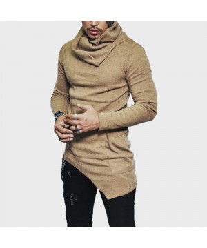 Mens Casual Slim Fit Irregular Pullover Muscle Turtleneck Sweaters Long Sleeve Thermal - Yellow - CR192A8UN3X $25.96-Rash Guards