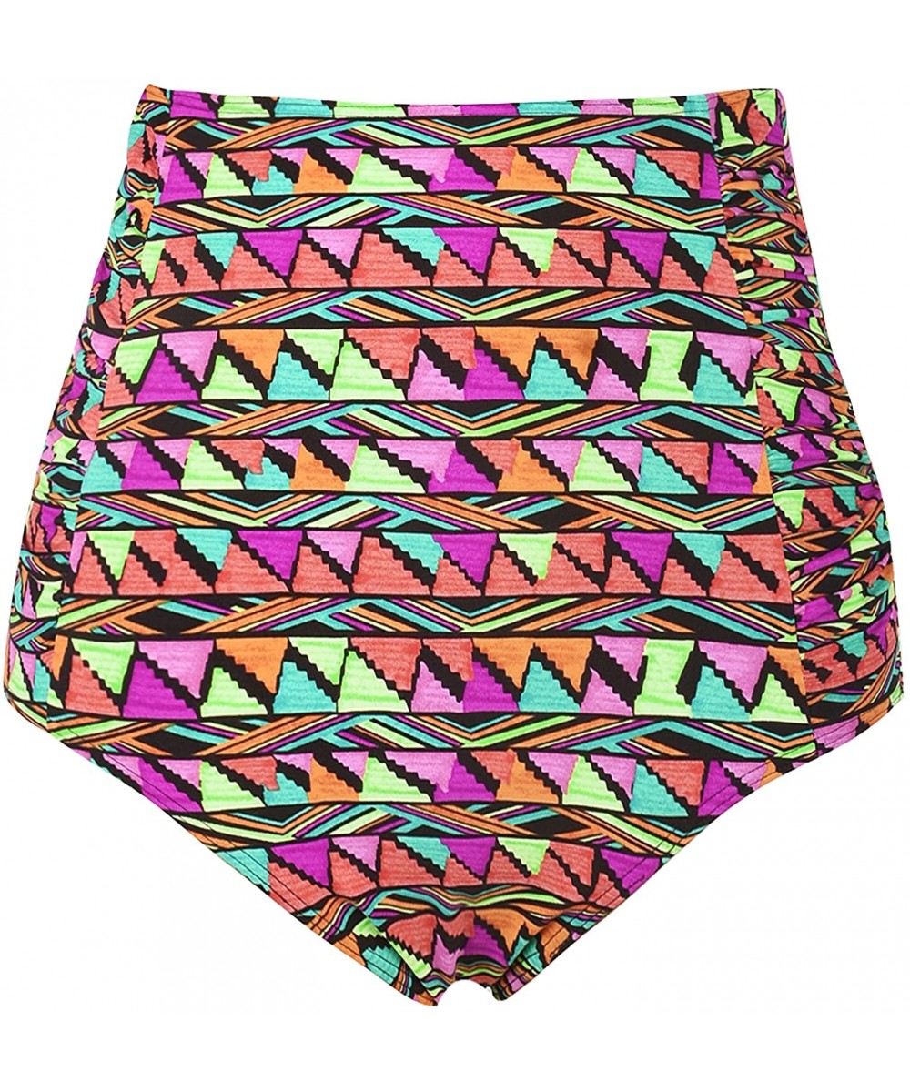 Women's Vintage High Waisted Bikini Bottom Shirred Tankini Briefs - Colorful Triangle - CC18G793AMC $16.73-Tankinis