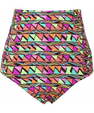 Women's Vintage High Waisted Bikini Bottom Shirred Tankini Briefs - Colorful Triangle - CC18G793AMC $16.73-Tankinis