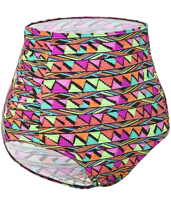 Women's Vintage High Waisted Bikini Bottom Shirred Tankini Briefs - Colorful Triangle - CC18G793AMC $16.73-Tankinis