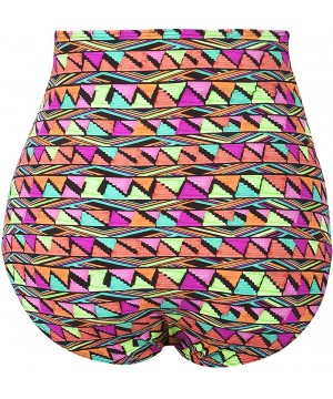 Women's Vintage High Waisted Bikini Bottom Shirred Tankini Briefs - Colorful Triangle - CC18G793AMC $16.73-Tankinis