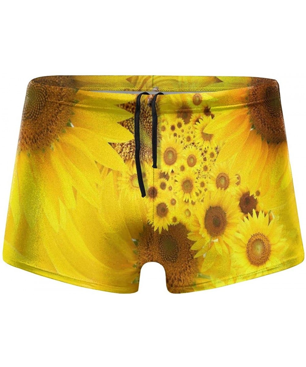 Sunflower Flower Men's Swimwear Sexy Low Waist Boxer Swimsuit Surfboard Boxer Shorts - Black - CR19DYR86II $30.60-Briefs