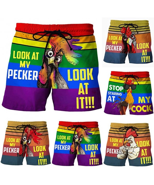 Men's Summer Holiday Drawstring Shorts Casual Printed Beach Work Pants Trouser-Look at My Pecker-Look at IT!!! - D Multicolor...