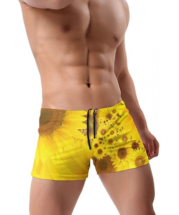 Sunflower Flower Men's Swimwear Sexy Low Waist Boxer Swimsuit Surfboard Boxer Shorts - Black - CR19DYR86II $30.60-Briefs