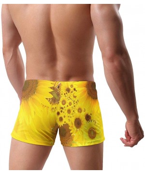 Sunflower Flower Men's Swimwear Sexy Low Waist Boxer Swimsuit Surfboard Boxer Shorts - Black - CR19DYR86II $30.60-Briefs