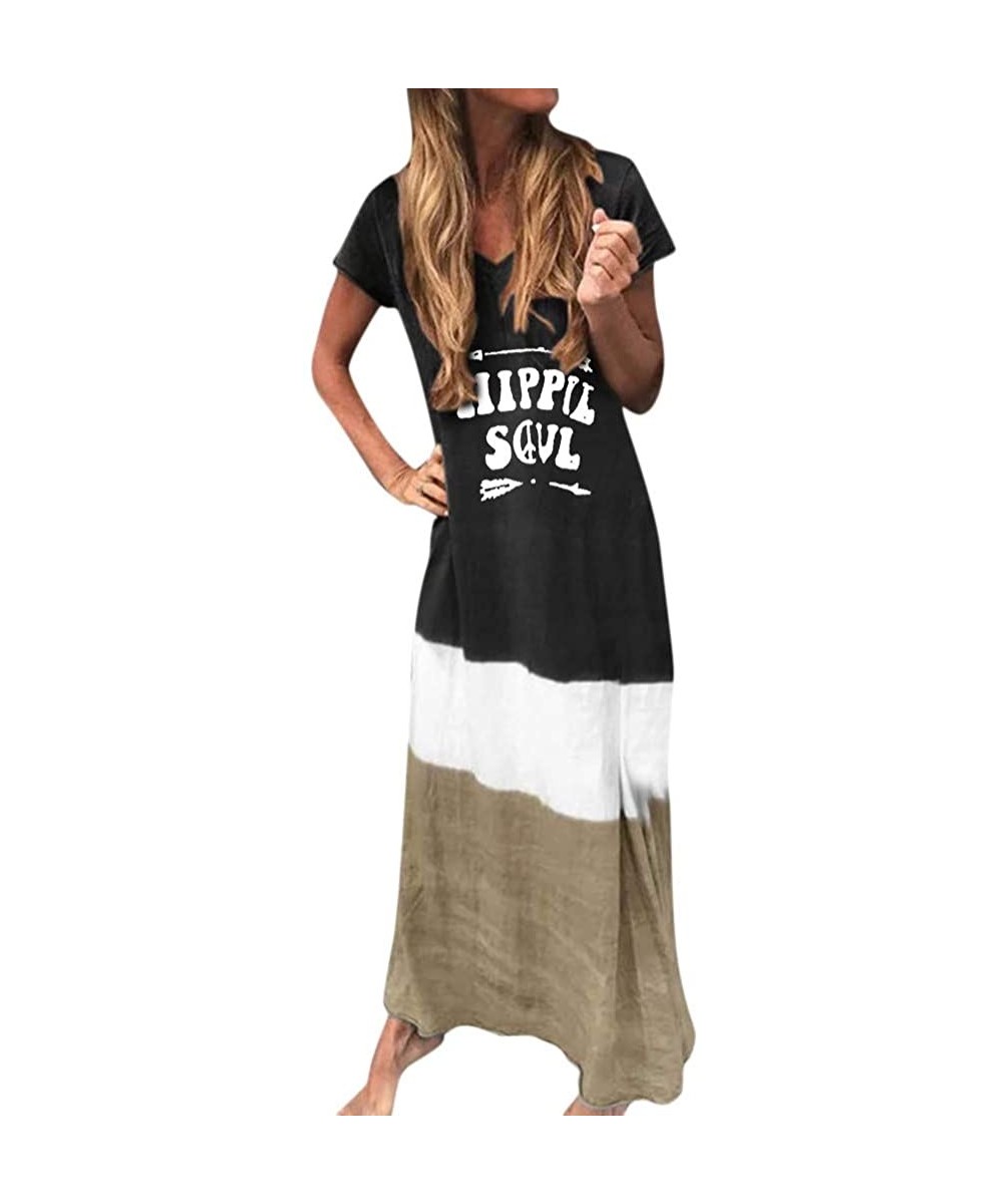 Casual Maxi Short Sleeve Split Tie Dye Long Dress - Black-2 - CO18W00TKRH $20.06-Cover-Ups