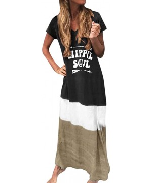 Casual Maxi Short Sleeve Split Tie Dye Long Dress - Black-2 - CO18W00TKRH $20.06-Cover-Ups