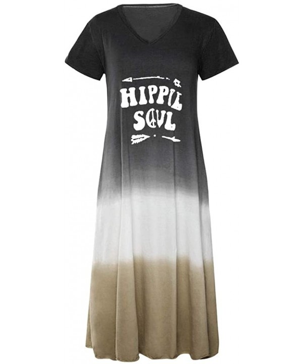 Casual Maxi Short Sleeve Split Tie Dye Long Dress - Black-2 - CO18W00TKRH $20.06-Cover-Ups