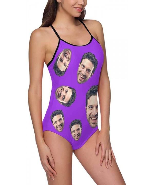 Custom One-Piece Swimsuits with Face Photo Novelty Swimwear for Women (XS-5XL) - Purple - C118ULINSO7 $33.68-One-Pieces