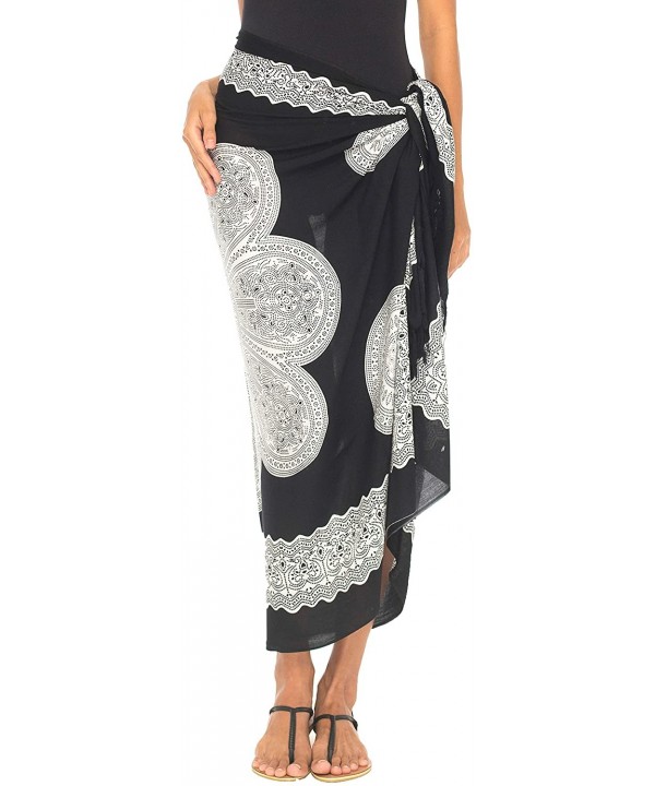 Womens Beach Swimsuit Cover Up Flower Sarong Wrap with Coconut Clip - Black/White - C718EG92DGW $22.15-Cover-Ups