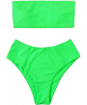 Women's Bandeau Bikini High Waist Swimsuit 2 Pieces Strapless Swimwear - Green-neon - C818AMT82D3 $19.61-Sets