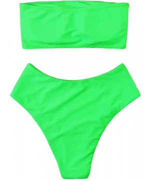 Women's Bandeau Bikini High Waist Swimsuit 2 Pieces Strapless Swimwear - Green-neon - C818AMT82D3 $19.61-Sets