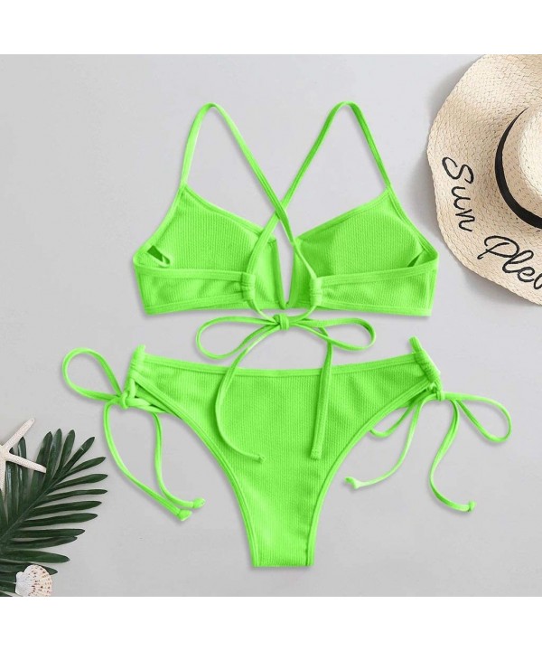 Women Flower Printed High Cut V Wired Bikini Swimwear Swimsuit Beachwear - C-green - CF196SACULW $14.20-Racing