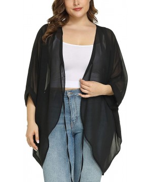 Plus Size Women Chiffon Casual Loose Kimono Cardigan Swimsuit Cover Ups - Black - CT194LM0QQC $27.20-Cover-Ups