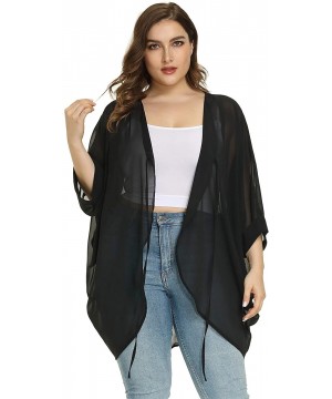 Plus Size Women Chiffon Casual Loose Kimono Cardigan Swimsuit Cover Ups - Black - CT194LM0QQC $27.20-Cover-Ups