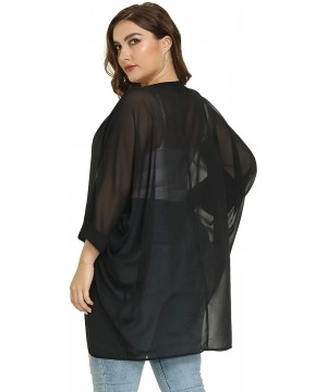 Plus Size Women Chiffon Casual Loose Kimono Cardigan Swimsuit Cover Ups - Black - CT194LM0QQC $27.20-Cover-Ups