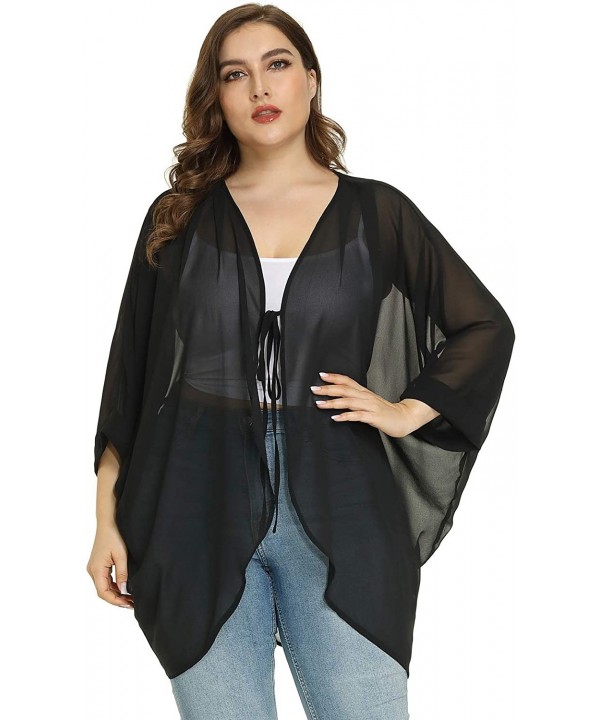 Plus Size Women Chiffon Casual Loose Kimono Cardigan Swimsuit Cover Ups - Black - CT194LM0QQC $27.20-Cover-Ups