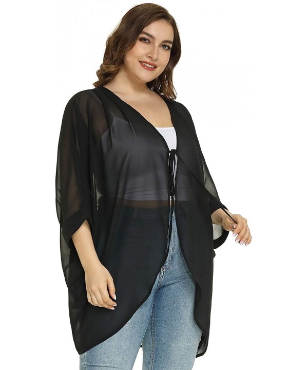 Plus Size Women Chiffon Casual Loose Kimono Cardigan Swimsuit Cover Ups - Black - CT194LM0QQC $27.20-Cover-Ups