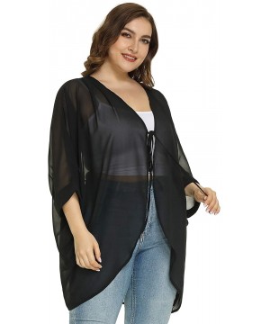 Plus Size Women Chiffon Casual Loose Kimono Cardigan Swimsuit Cover Ups - Black - CT194LM0QQC $27.20-Cover-Ups