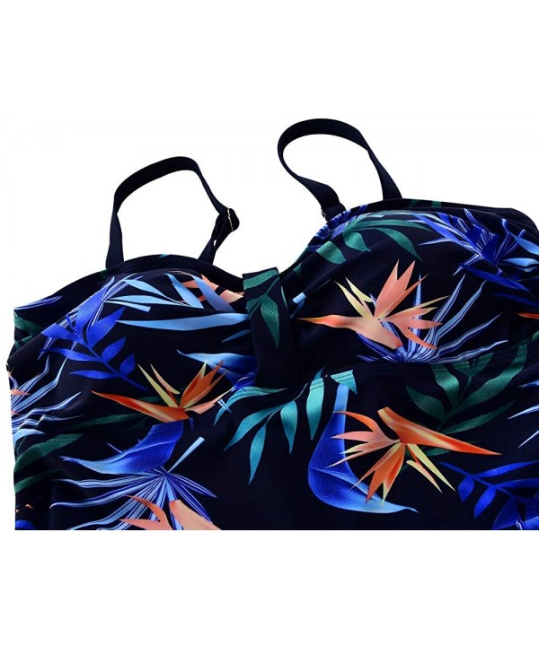 Women's Swim Top Padded Ruffle Hem Shirred Swimwear Tankini Swimsuit Top - Blue&green Leaves - C319EG8EQN0 $26.03-Tops