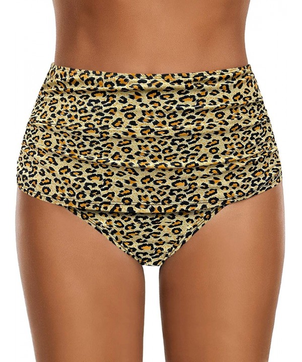 Women's High Waist Ruched Bikini Bottom Solid Swim Shorts Tankini Brief - D Leopard Print - CZ196EAQWR0 $15.45-Tankinis