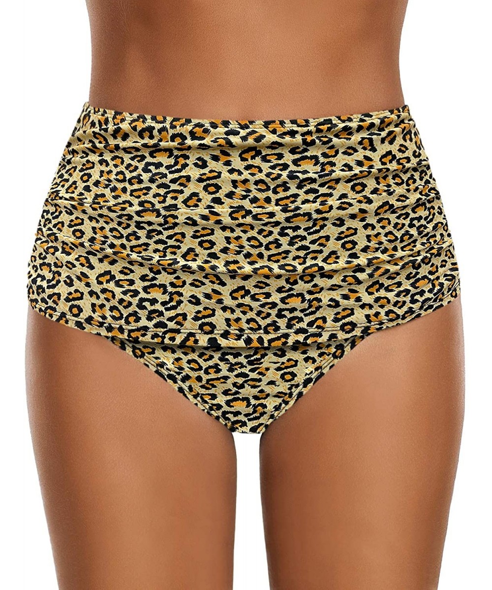 Women's High Waist Ruched Bikini Bottom Solid Swim Shorts Tankini Brief - D Leopard Print - CZ196EAQWR0 $15.45-Tankinis