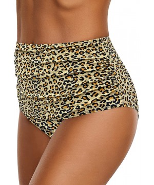 Women's High Waist Ruched Bikini Bottom Solid Swim Shorts Tankini Brief - D Leopard Print - CZ196EAQWR0 $15.45-Tankinis