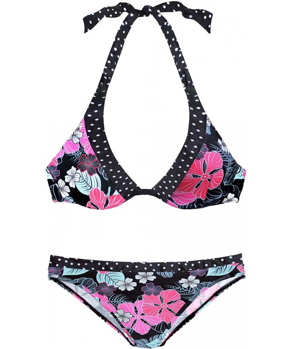 Women's Bikini Set Swimsuits Printed Padded Push up Halter Bathing Suits Swimwear Two Piece Bikini for Women - Floral Pink - ...