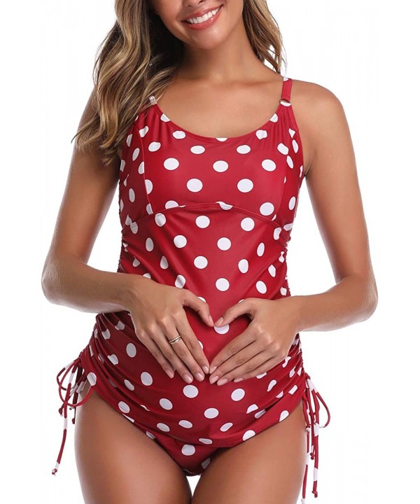 Women Maternity Swimsuit Plus Size Two Piece Pregnant Bathing Suits - Red Polka Dot - C318T4XGG6W $20.63-One-Pieces